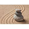 Japanese Zen stone garden - relaxation, meditation, simplicity and balance concept  - pebbles and raked sand tranquil calm scene
