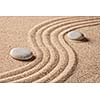 Japanese Zen stone garden - relaxation, meditation, simplicity and balance concept  - pebbles and raked sand tranquil calm scene