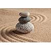 Japanese Zen stone garden - relaxation, meditation, simplicity and balance concept  - pebbles and raked sand tranquil calm scene