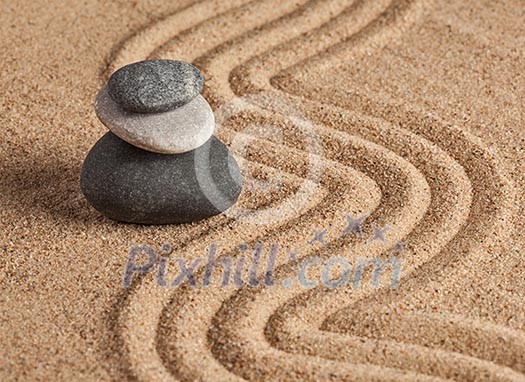 Japanese Zen stone garden - relaxation, meditation, simplicity and balance concept - pebbles and raked sand tranquil calm scene Japanese Zen stone garden - relaxation, meditation, simplicity and balance concept - pebbles and raked sand tranquil calm scene
