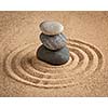 Japanese Zen stone garden - relaxation, meditation, simplicity and balance concept  - pebbles and raked sand tranquil calm scene
