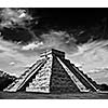 Travel Mexico background - Anicent Maya mayan pyramid El Castillo Kukulkan in Chichen-Itza, Mexico. Black and white version