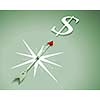 Conceptual image of compass directing at dollar symbol