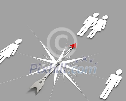 Conceptual image of compass directing at symbol of people Conceptual image of compass directing at symbol of people