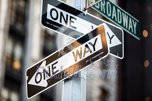 Street sign on Broadway in Manhattan, New York City Street sign on Broadway in Manhattan, New York City