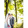 Portrait of a young wedding couple on their wedding day