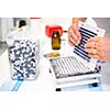 medical pills industry factory and production indoor, worker's hands handling pills