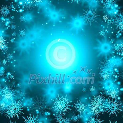 Blue Christmas background with snowflakes and lights Blue Christmas background with snowflakes and lights