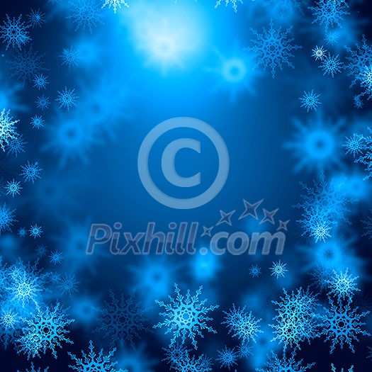 Blue Christmas background with snowflakes and lights