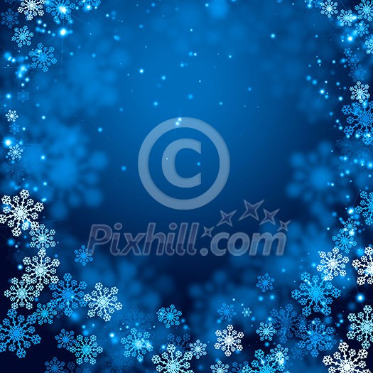 Blue Christmas background with snowflakes and lights Blue Christmas background with snowflakes and lights