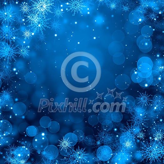 Blue Christmas background with snowflakes and lights Blue Christmas background with snowflakes and lights