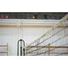volleyball game sport with group of young beautiful girls indoor in sport arena school gym