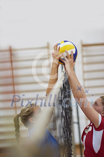 volleyball game sport with group of young beautiful girls indoor in sport arena school gym volleyball game sport with group of young beautiful girls indoor in sport arena school gym