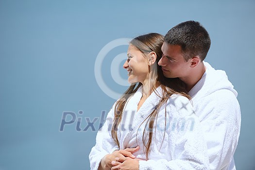 Romantic young couple spending time together and relaxing on yacht Romantic young couple spending time together and relaxing on yacht