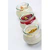 tasty dessert glass cup with fruits and chocolate