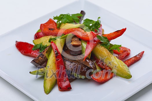 grilled fresh meat and vegetables organic healthy food isolated on white background grilled fresh meat and vegetables organic healthy food isolated on white background