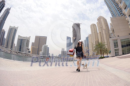 beautiful woman goes in shopping in the city beautiful woman goes in shopping in the city