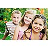 team group of happy child outdoor in nature have fun 