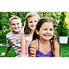 team group of happy child outdoor in nature have fun 