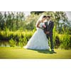 Portrait of a young wedding couple on their wedding day