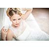 Gorgeous bride on her wedding day (color toned image; shallow DOF)