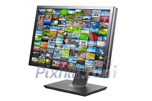 Modern LCD HDTV screen with image gallery isolated on white background Modern LCD HDTV screen with image gallery isolated on white background