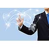 Chest view of businessman touching icon of media screen