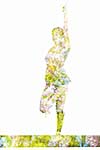 Nature harmony healthy lifestyle concept. Double exposure image of  woman doing yoga preparing for Half Bound Lotus Standing Forward Bend Ardha Baddha Padmottanasana asana exercise isolated