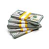 Creative business finance making money wealth success concept - stack of bundles of 100 US dollars 2013 edition banknotes bills isolated on white