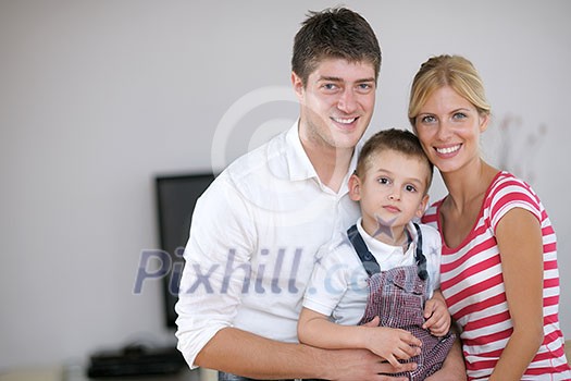 happy young family with kids in bright modern living room have fun and looking big flat lcd tv happy young family with kids in bright modern living room have fun and looking big flat lcd tv