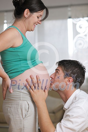 happy young cuple, pregnant woman happy young cuple, pregnant woman