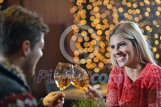 romantic evening date in restaurant happy young couple with wine glass tea and cake romantic evening date in restaurant happy young couple with wine glass tea and cake