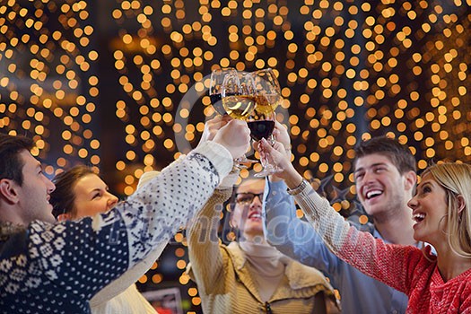 Group of happy young people drink wine at party disco restaurant Group of happy young people drink wine at party disco restaurant