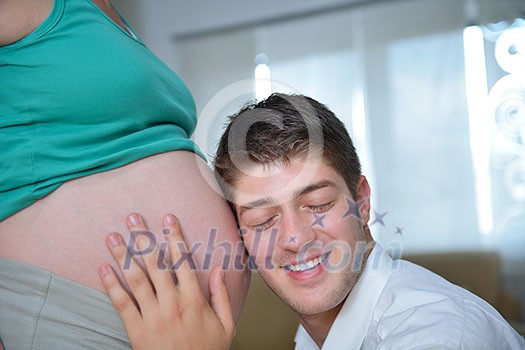 happy young cuple, pregnant woman happy young cuple, pregnant woman
