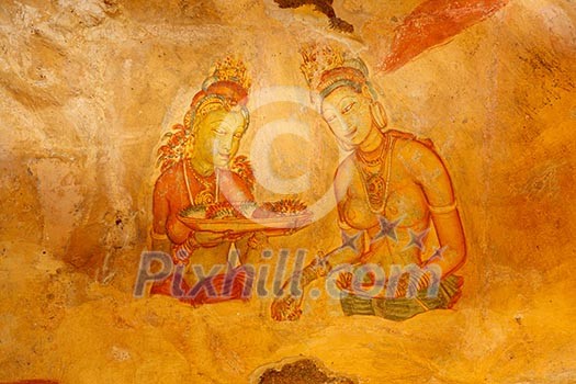 Ancient famous wall paintings (frescoes) at Sigirya, Sri Lanka Ancient famous wall paintings (frescoes) at Sigirya, Sri Lanka