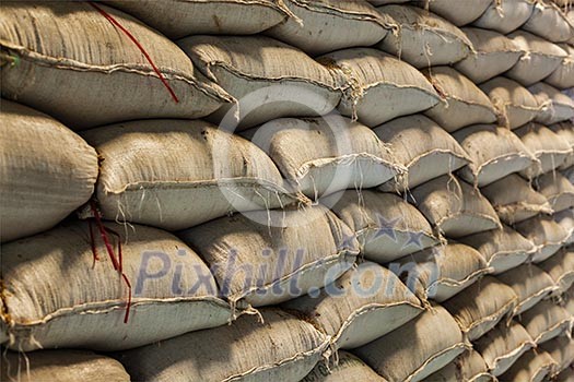 Rice grain sacks in warehouse Rice grain sacks in warehouse