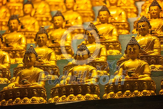 Buddha Sakyamuni statues in Tibetan Buddhist temple. Himachal Pradesh, India Buddha Sakyamuni statues in Tibetan Buddhist temple. Himachal Pradesh, India