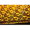 Buddha Sakyamuni statues in Tibetan Buddhist temple. Himachal Pradesh, India