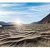 Sand dunes in Himalayas on sunrise. Hunder, Nubra valley, Ladakh, India