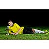 goalkeeper  soccer player people  on football stadium grass field