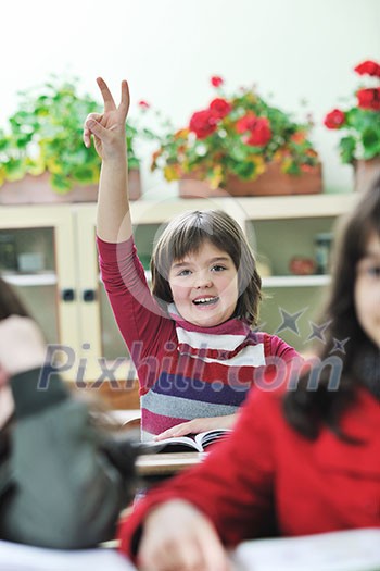 happy child group in schoold have fun and learning leassos while looking for solutions and problems and rise a hand happy child group in schoold have fun and learning leassos while looking for solutions and problems and rise a hand