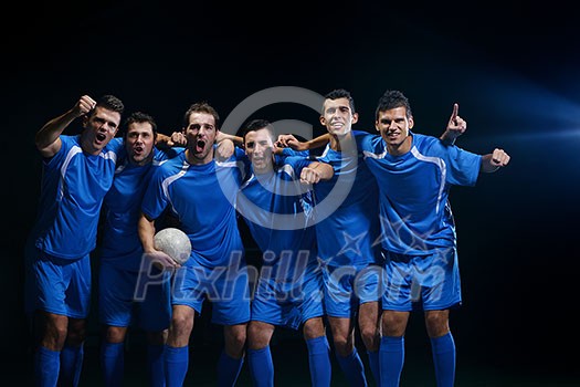 soccer players team group celebrating the victory and become champion of game while holding win coup soccer players team group celebrating the victory and become champion of game while holding win coup