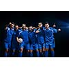 soccer players team group celebrating the victory and become champion of game while holding win coup