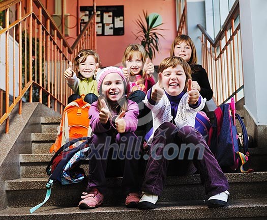 happy school girls running outdoor at sunny autumn day happy school girls running outdoor at sunny autumn day