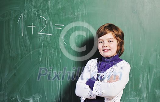 happy young school girl portrait on math class happy young school girl portrait on math class