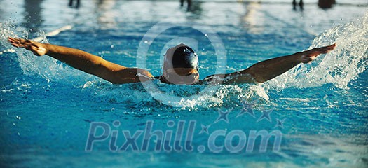 health and fitness lifestyle concept with young athlete swimmer recreating on olimpic pool health and fitness lifestyle concept with young athlete swimmer recreating on olimpic pool