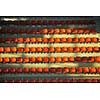 many empty orange seats in sport arena representing audience and crowd concept