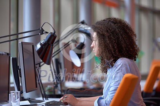 happy young curly business woman in the modern office happy young curly business woman in the modern office