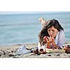 happy young woman relax onbeautiful  beach at morning
