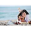 happy young woman relax onbeautiful  beach at morning